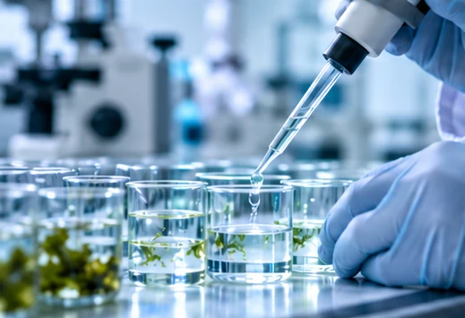 A researcher testing a seaweed sample with a pipette
